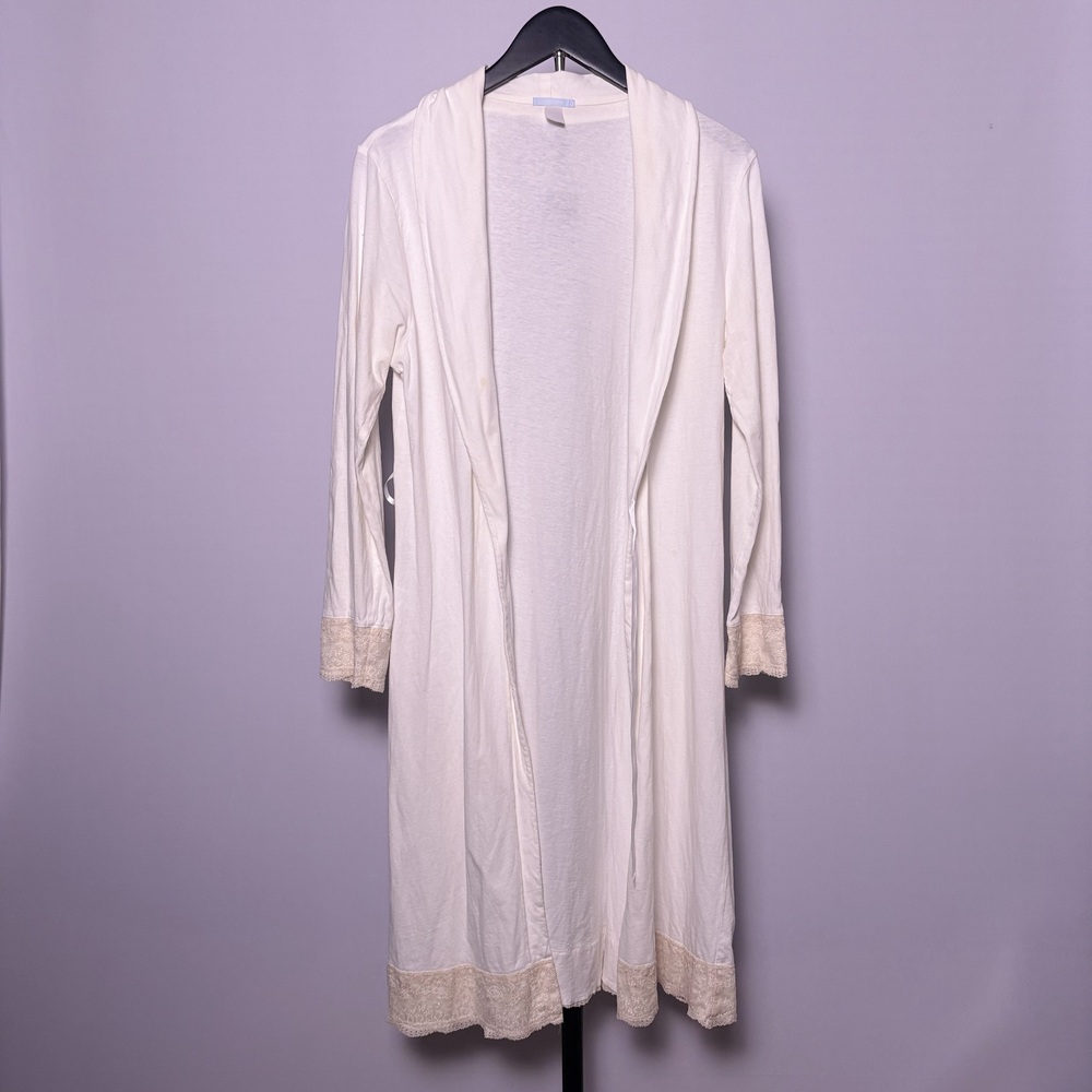 Eberjey Women's 100% Cotton Robe w/ Lace Trim Ivory Size S/M Loungewear (As Is)